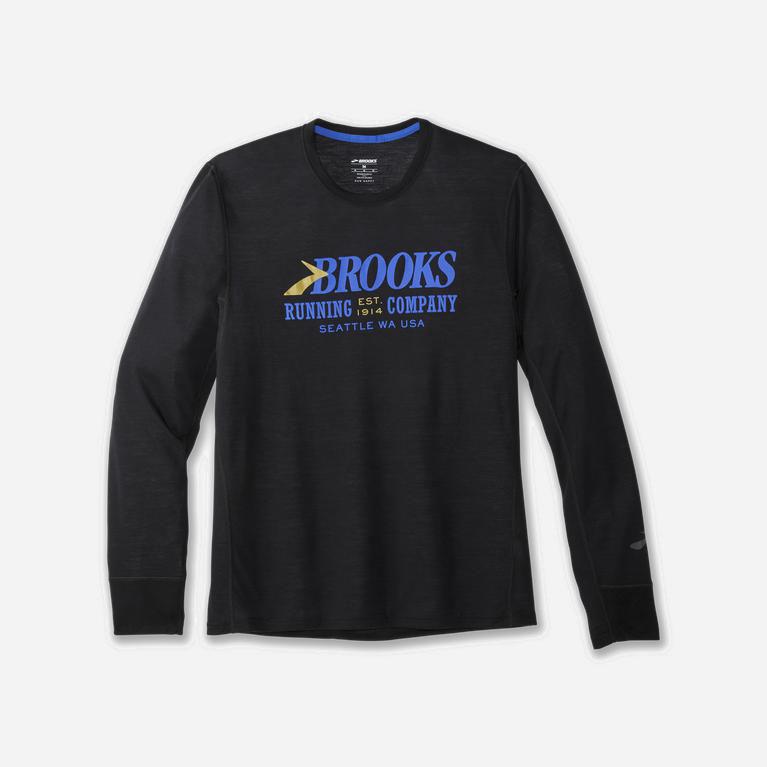 Brooks Distance Graphic Hombre Camisetas Manga Larga - Negros / Azules / Dorados (4821QHZUG)